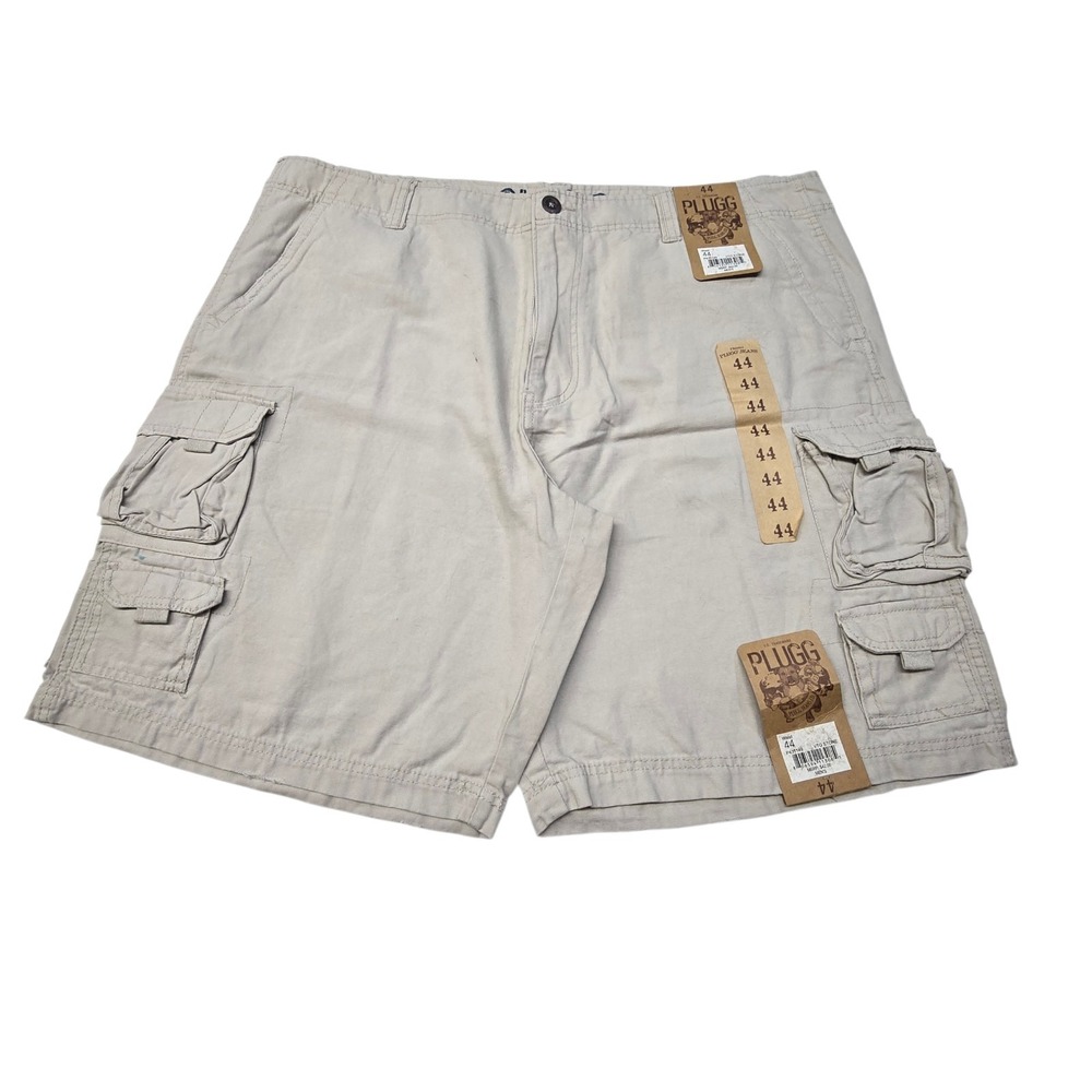 Vintage NWT Y2K Plugg Baggy Cargo Shorts Mens 44 Beige Skater Jorts Grunge 10"L